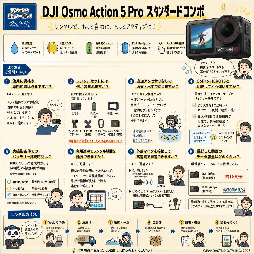 DJI Osmo Action 5 pro スタンダードコンボ FAQ（よくある質問と答え）