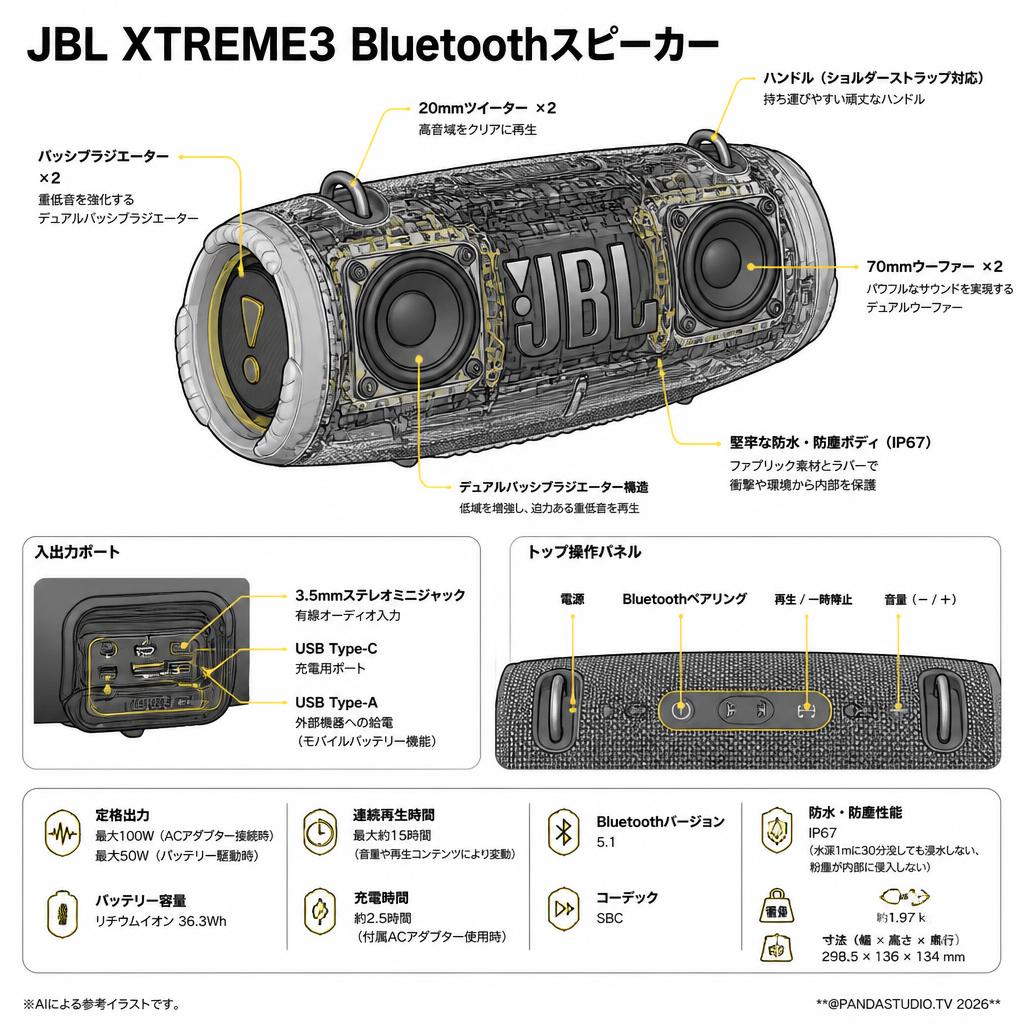 JBL XTREME3 Bluetoothスピーカー スペック