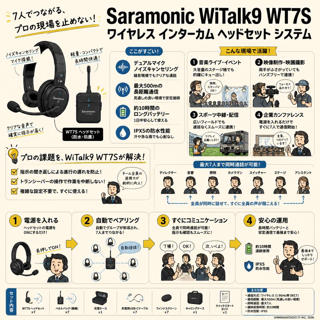 Saramonic WiTalk9 WT7S　ワイヤレス インターカム ヘッドセット システム おもな対象のお客様