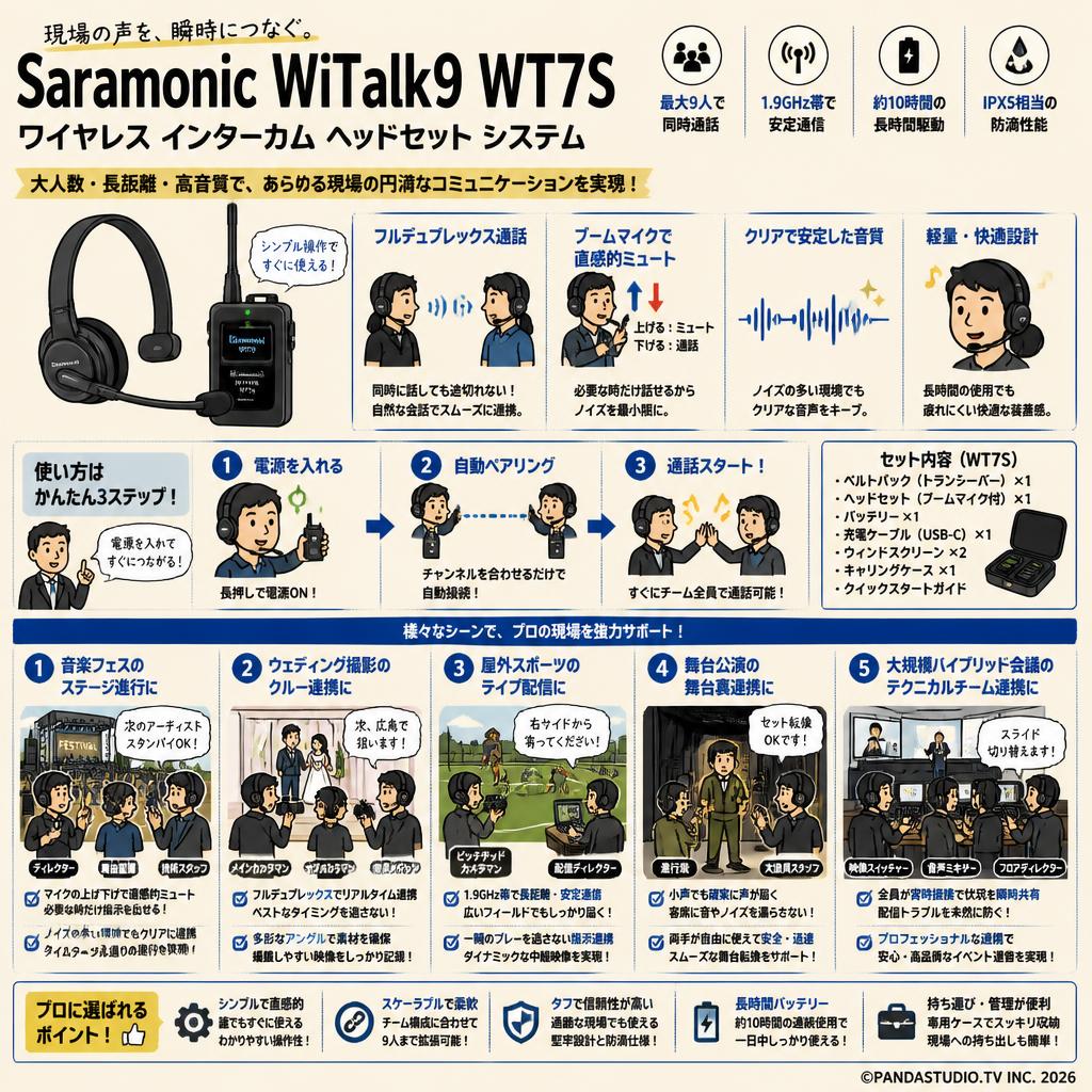 Saramonic WiTalk9 WT7S　ワイヤレス インターカム ヘッドセット システム 用途