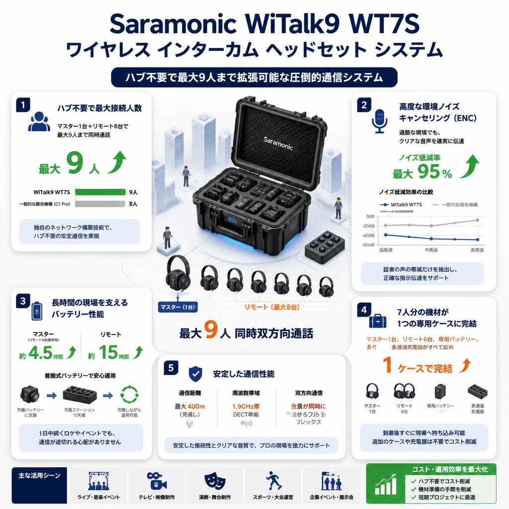 Saramonic WiTalk9 WT7S　ワイヤレス インターカム ヘッドセット システム セールスポイント