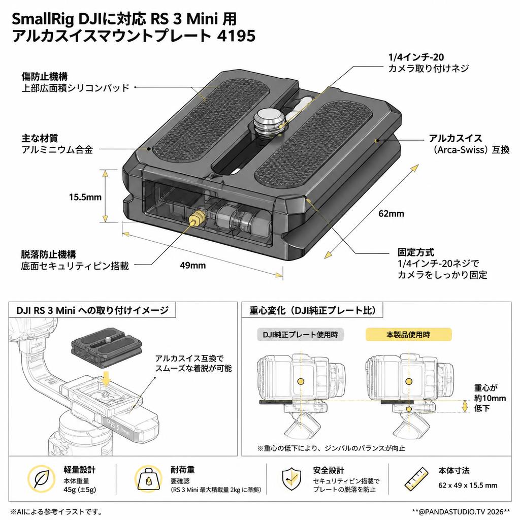 SmallRig DJIに対応 RS 3 Mini 用アルカスイスマウントプレート 4195 スペック