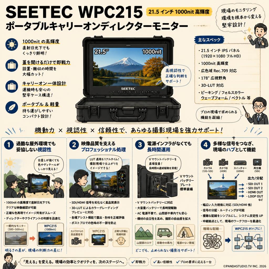 SEETEC WPC215 21.5 インチ 1000nit 高輝度ポータブルキャリーオンディレクターモニター 概要