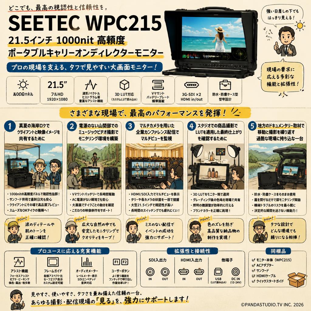 SEETEC WPC215 21.5 インチ 1000nit 高輝度ポータブルキャリーオンディレクターモニター 用途