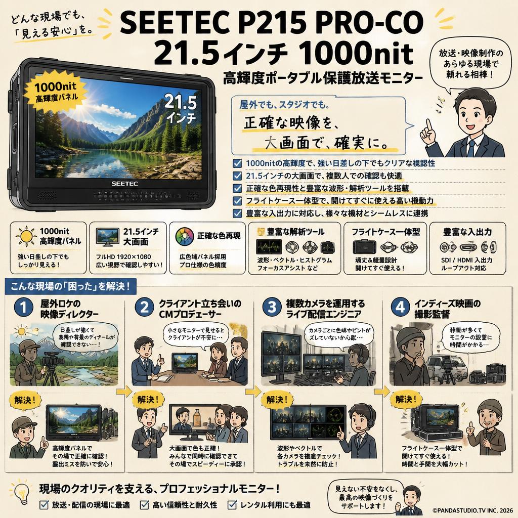 SEETEC P215 PRO-CO 21.5 インチ 1000nit 高輝度ポータブル保護放送モニター おもな対象のお客様