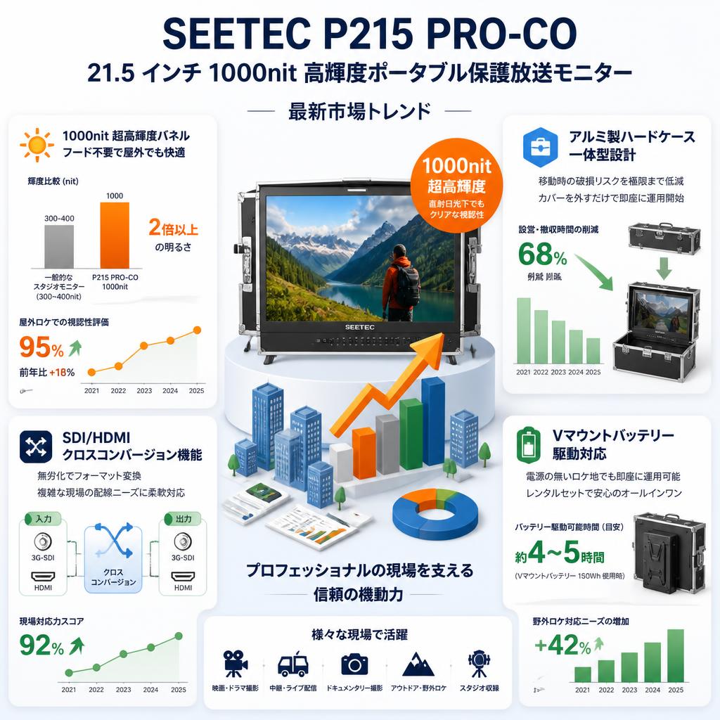 SEETEC P215 PRO-CO 21.5 インチ 1000nit 高輝度ポータブル保護放送モニター セールスポイント