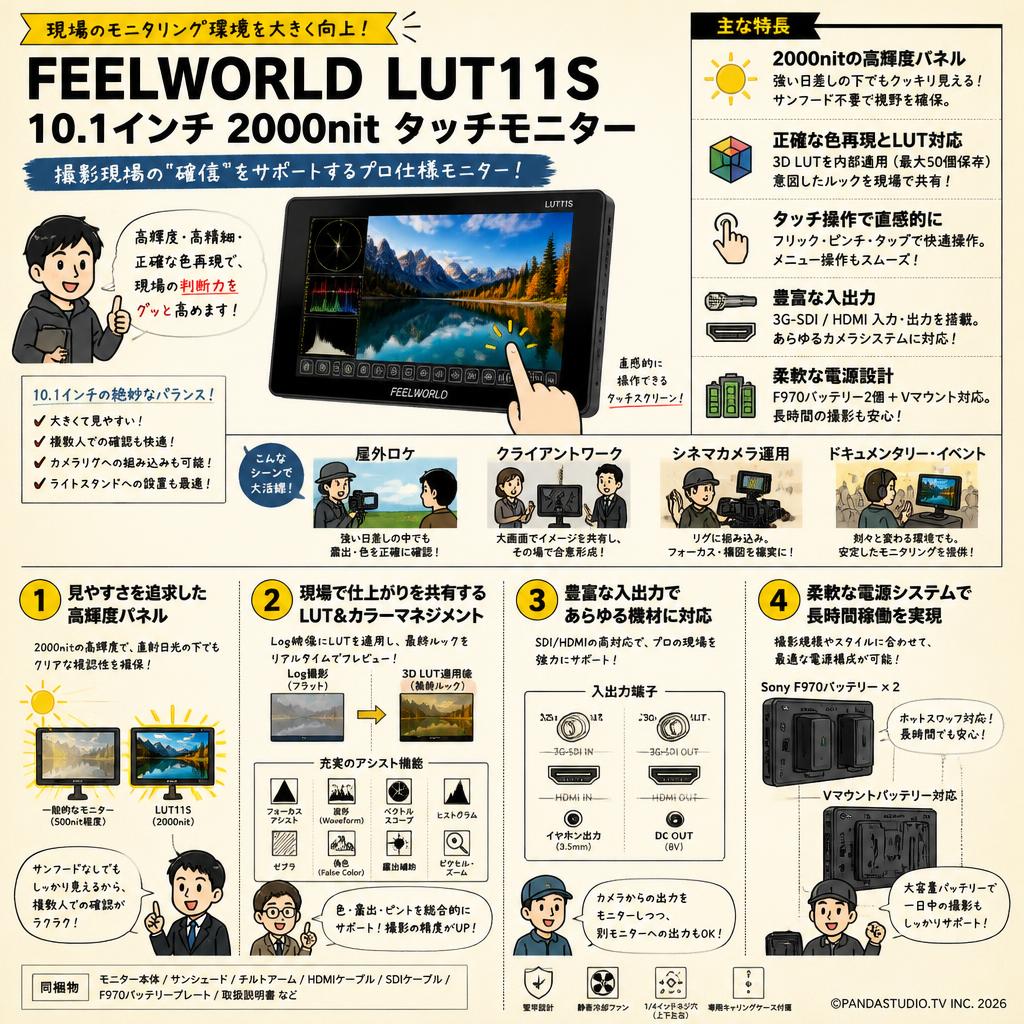 FEELWORLD LUT11S 10.1 インチ 2000nit タッチモニター 概要
