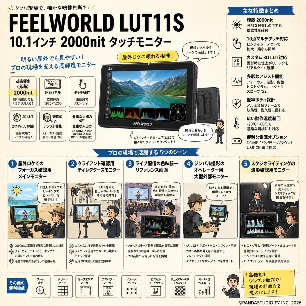 FEELWORLD LUT11S 10.1 インチ 2000nit タッチモニター 用途