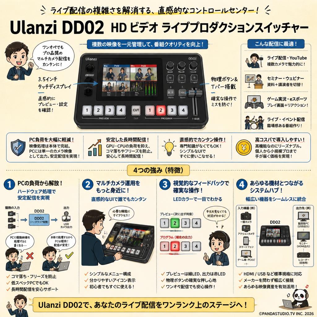 Ulanzi DD02 HD ビデオ ライブプロダクションスイッチャー 概要