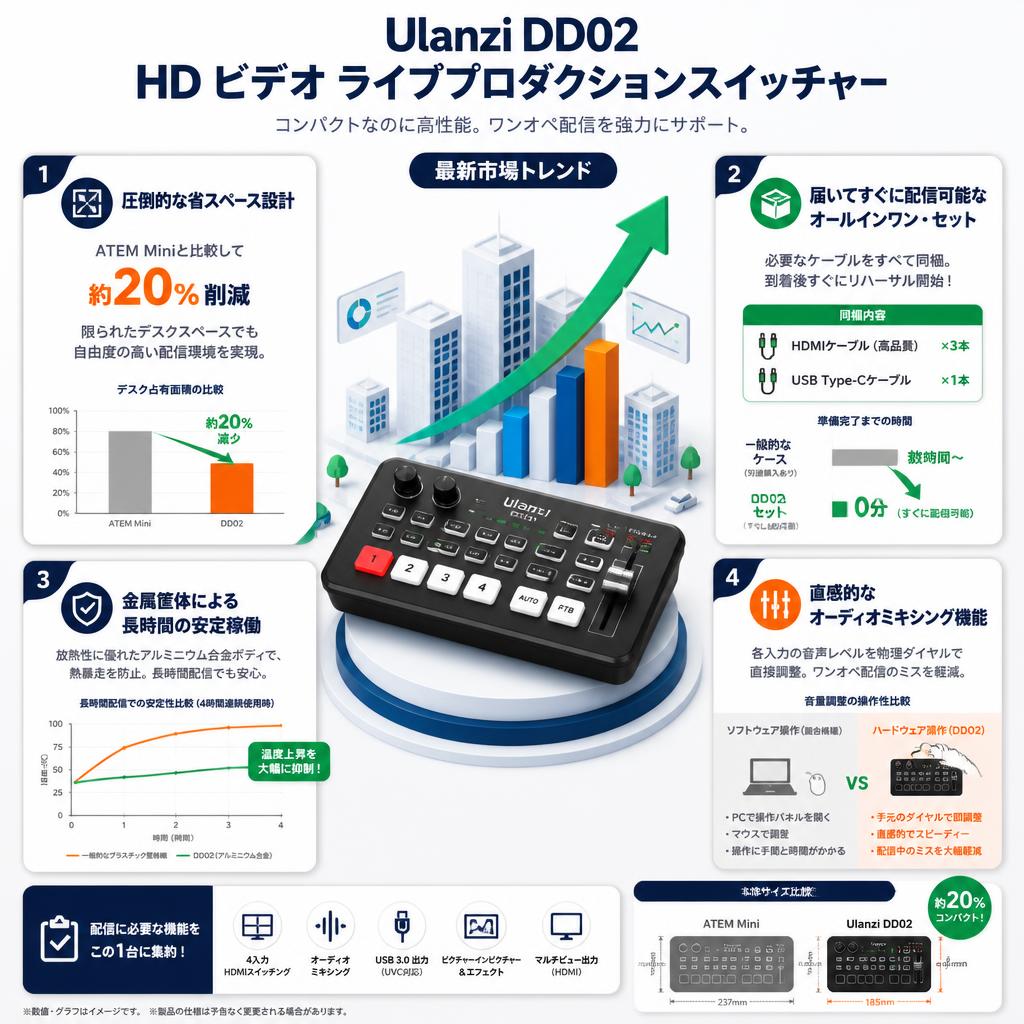 Ulanzi DD02 HD ビデオ ライブプロダクションスイッチャー セールスポイント