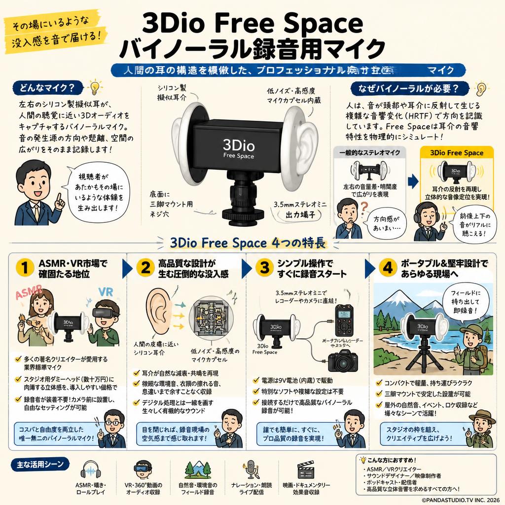 3Dio Free Space バイノーラル録音用マイク | パンダスタジオ