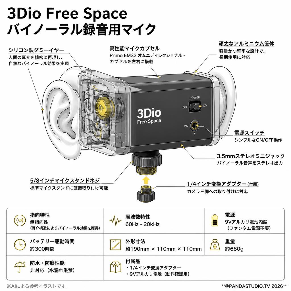 3Dio Free Space バイノーラル録音用マイク | パンダスタジオ