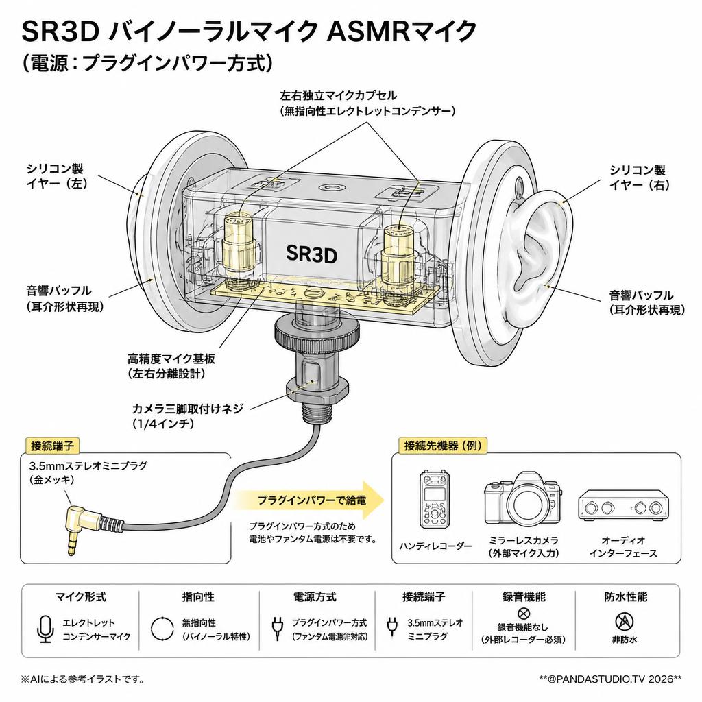 SR3D バイノーラルマイク ASMRマイク（電源：プラグインパワー方式） スペック