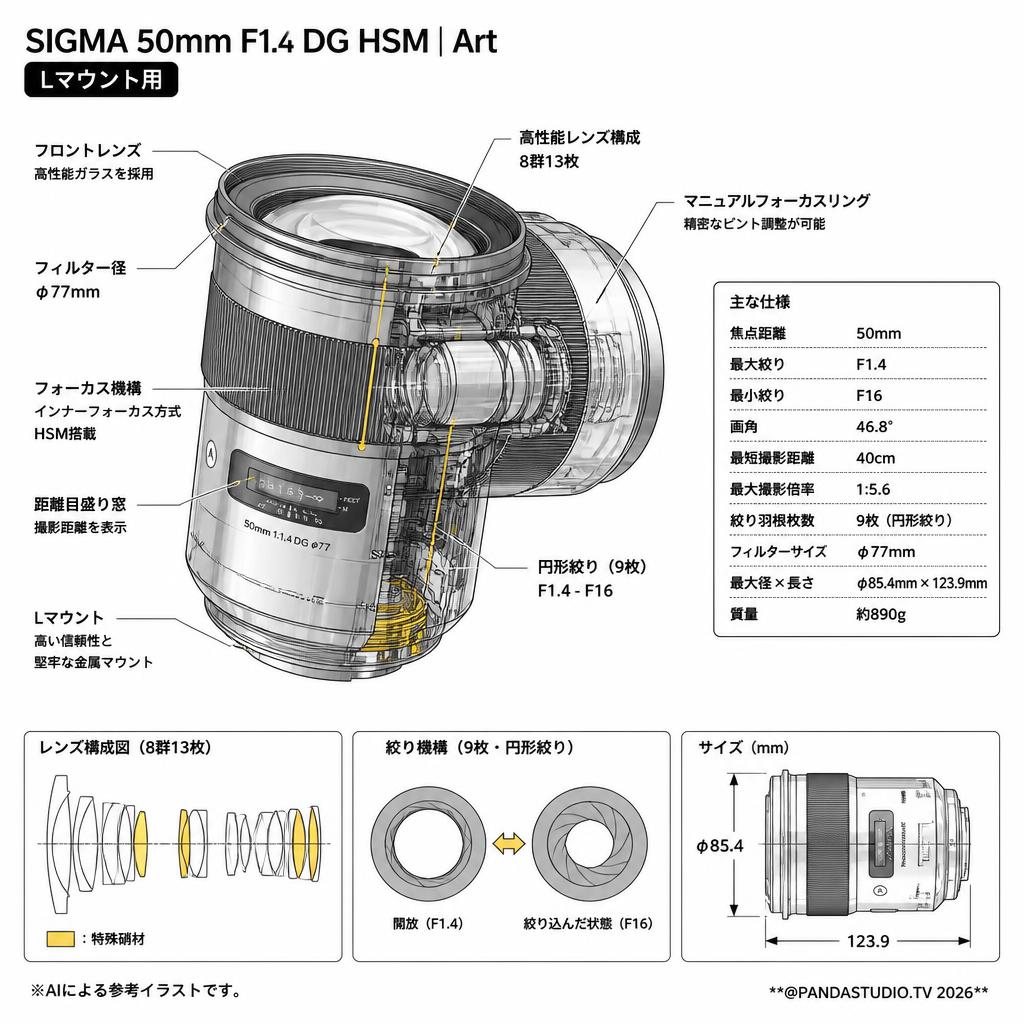 SIGMA 50mm F1.4 DG HSM | Art / Lマウント用 スペック