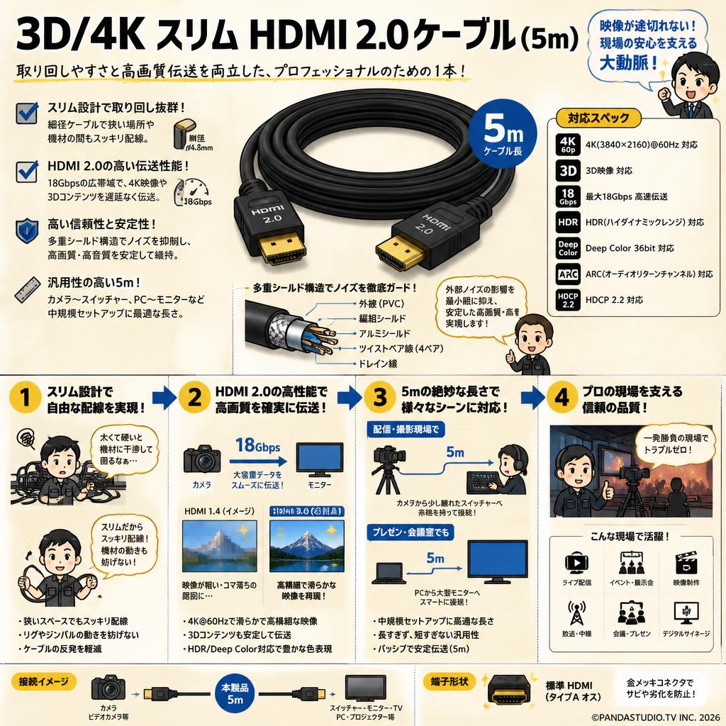 3D/4K スリム HDMI 2.0 ケーブル (5m) 概要