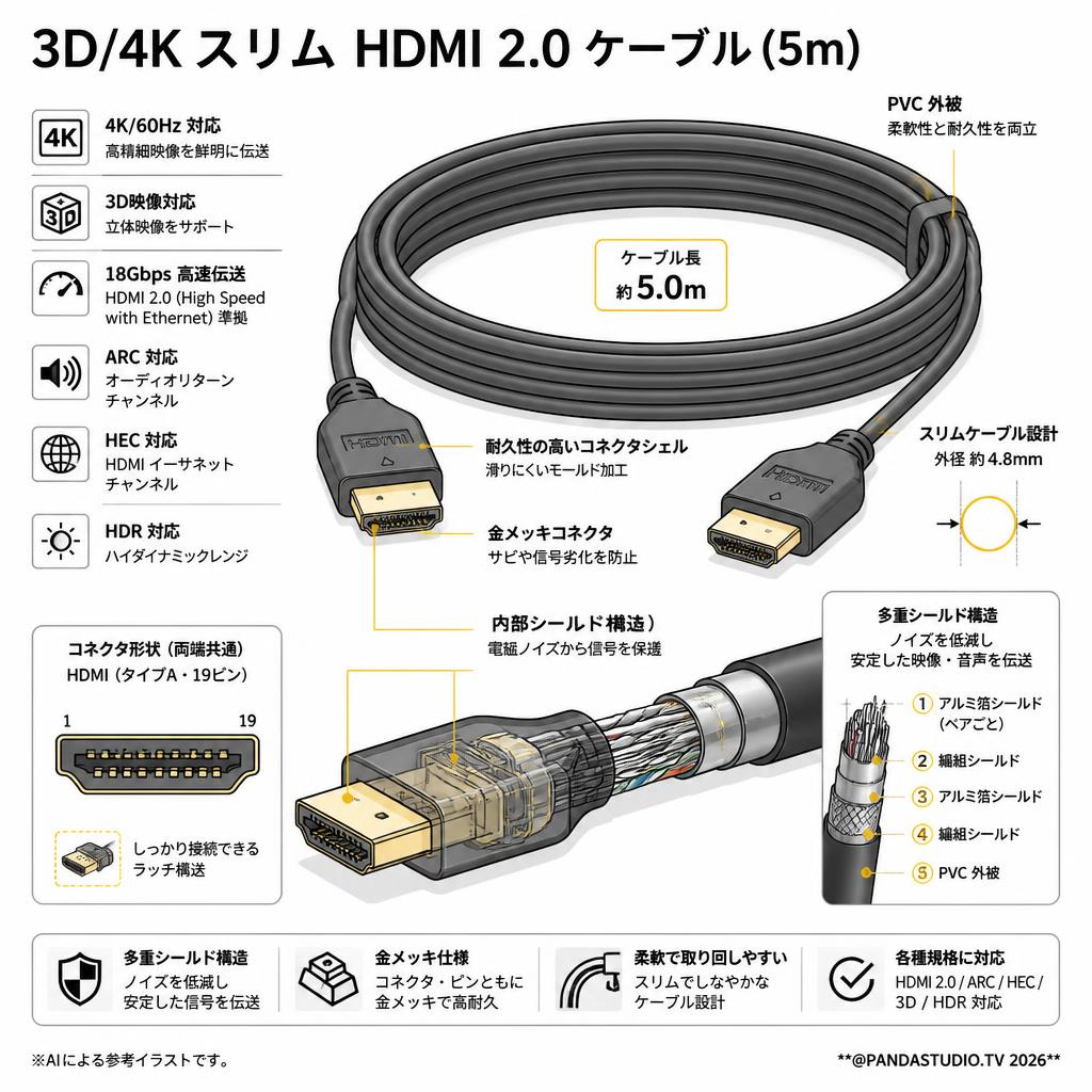 3D/4K スリム HDMI 2.0 ケーブル (5m) スペック