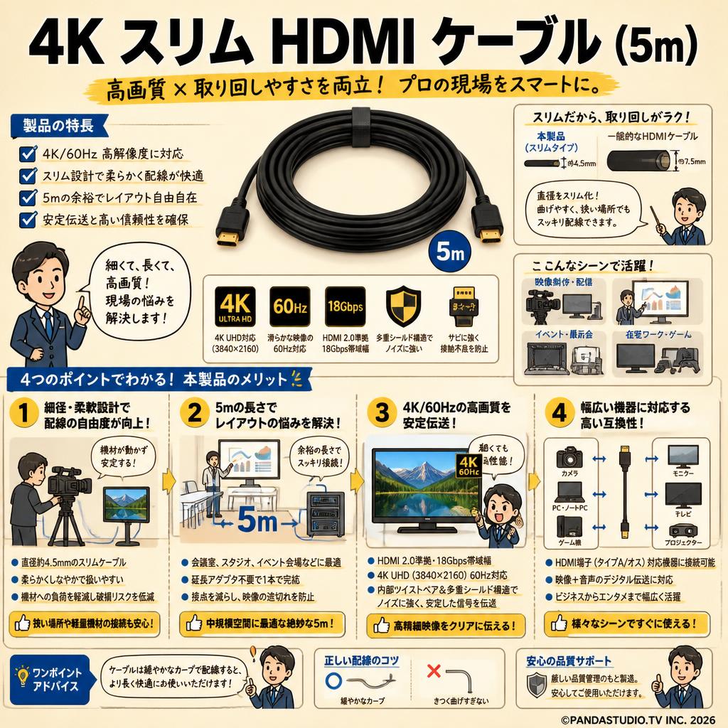 4K スリム HDMI  ケーブル (5m) 概要
