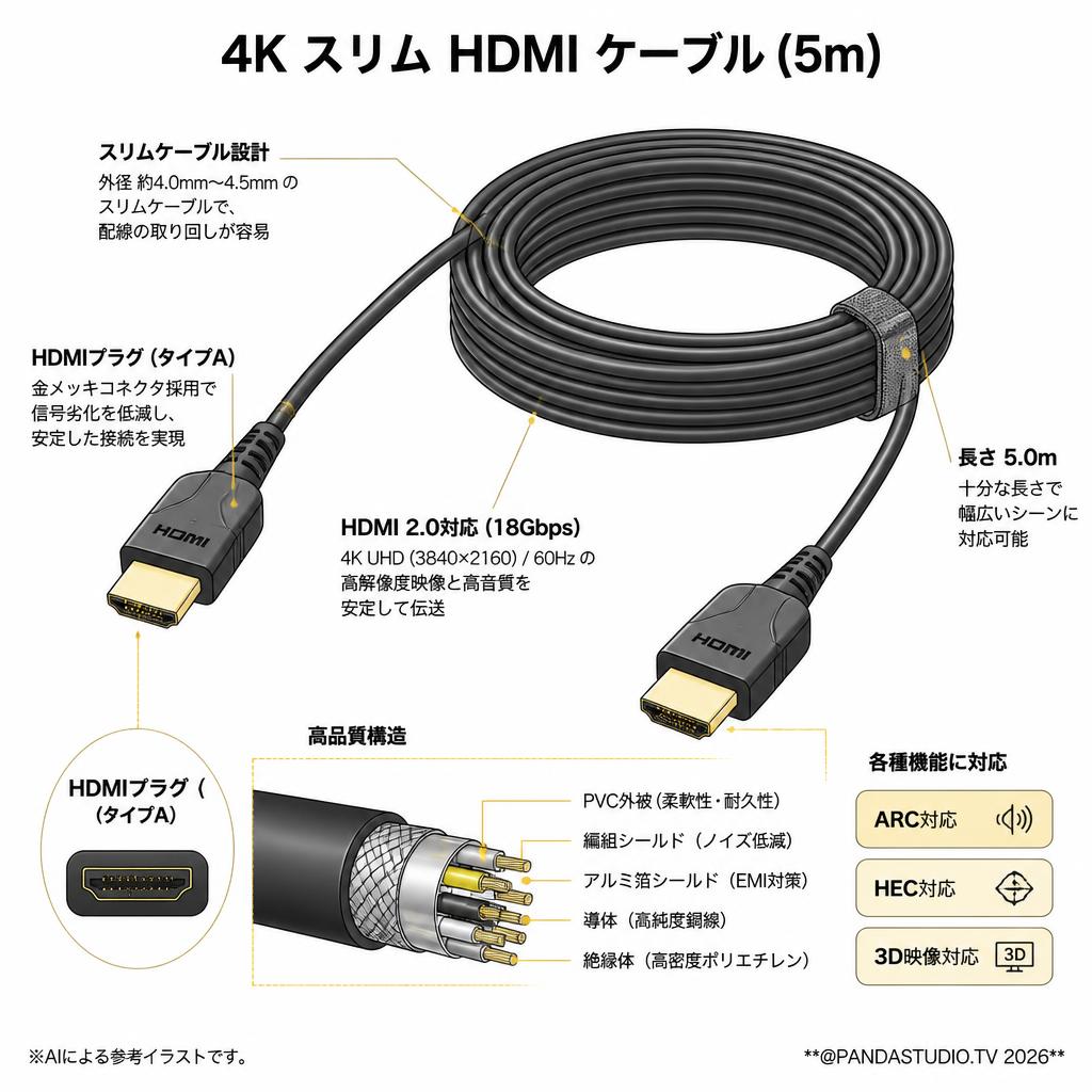 4K スリム HDMI  ケーブル (5m) スペック
