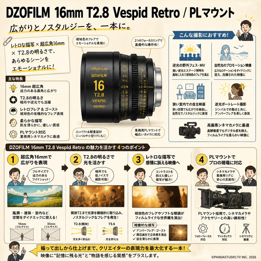 DZOFILM 16mm T2.8 Vespid Retro / PLマウント 用途