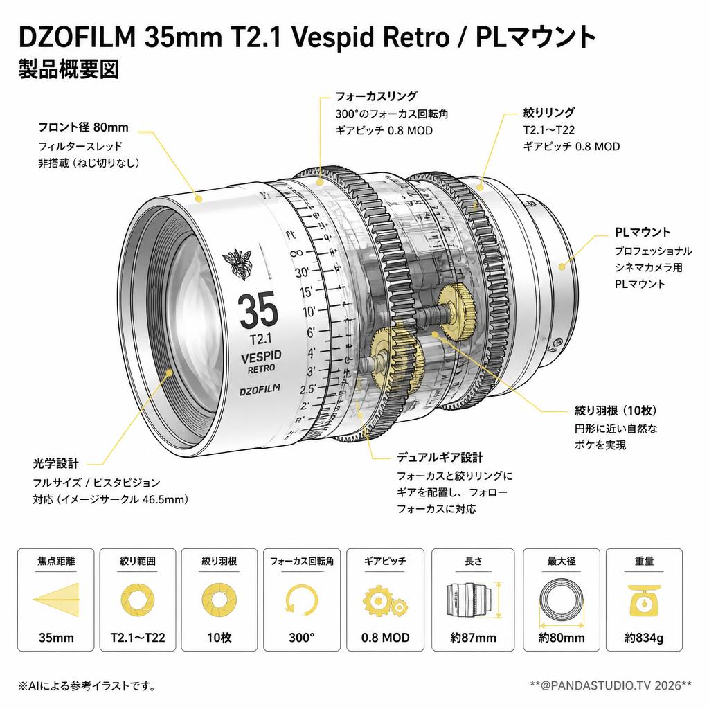 DZOFILM 35mm T2.1 Vespid Retro / PLマウント スペック