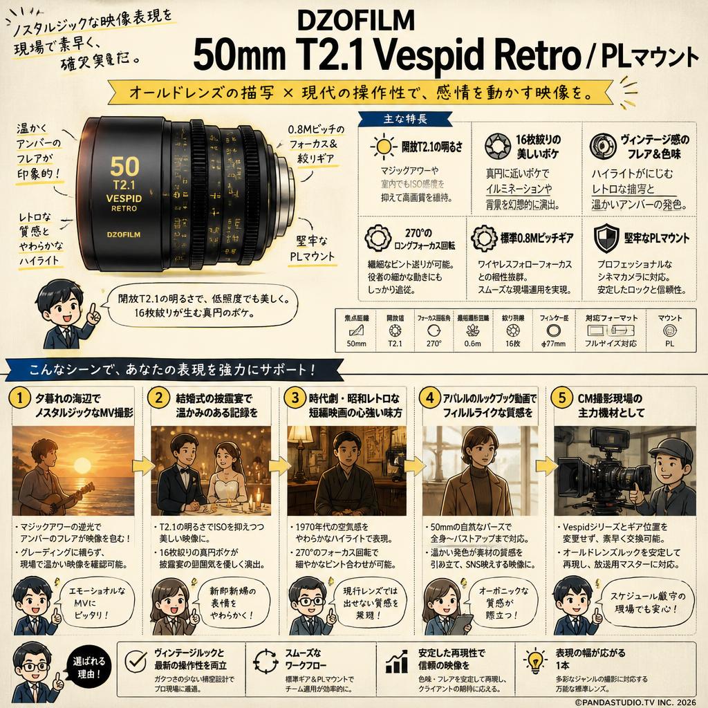 DZOFILM 50mm T2.1 Vespid Retro / PLマウント 用途
