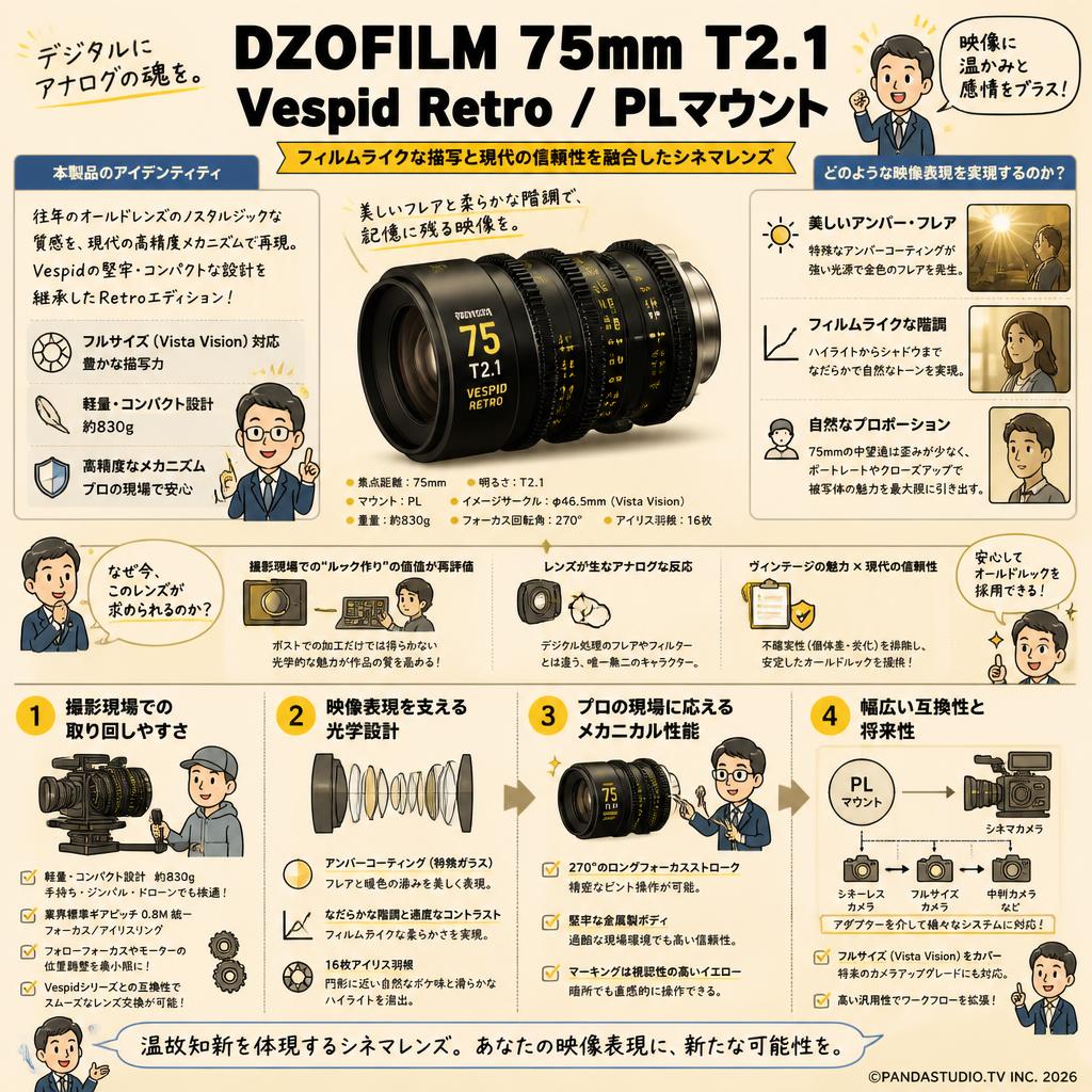 DZOFILM 75mm T2.1 Vespid Retro / PLマウント 概要
