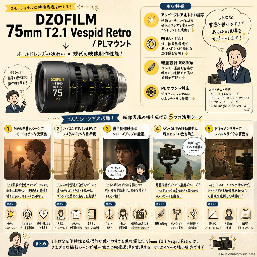 DZOFILM 75mm T2.1 Vespid Retro / PLマウント 用途