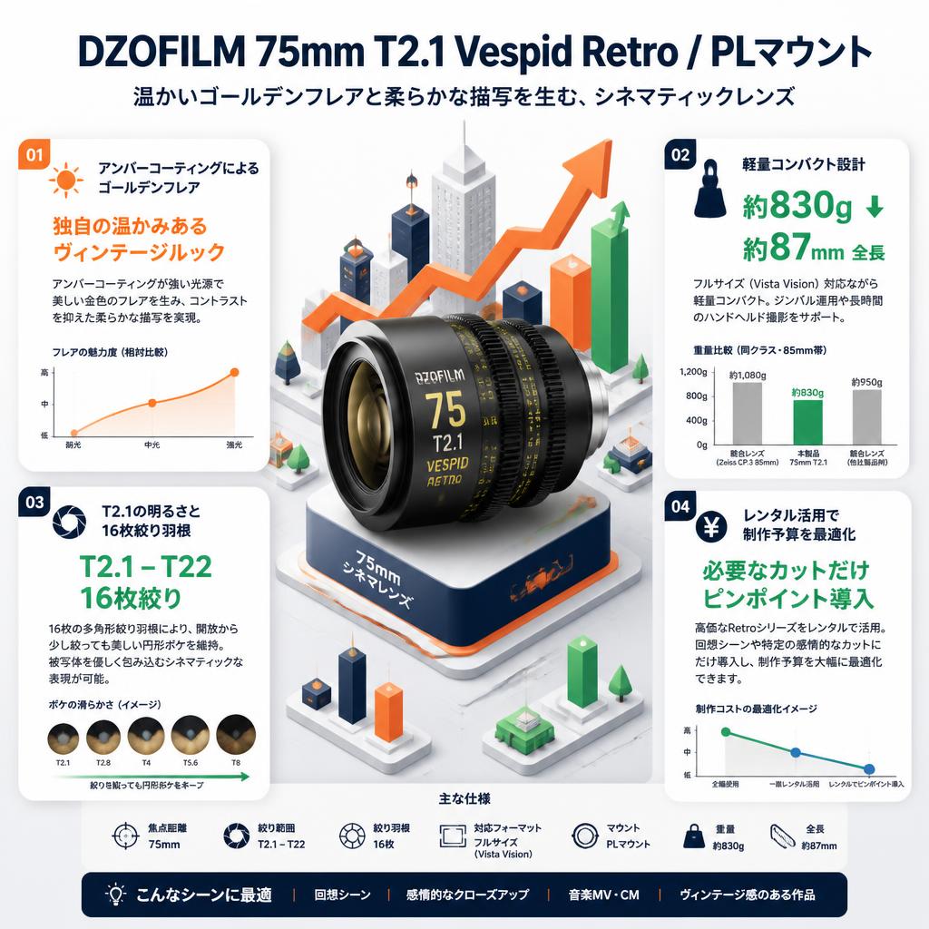 DZOFILM 75mm T2.1 Vespid Retro / PLマウント セールスポイント