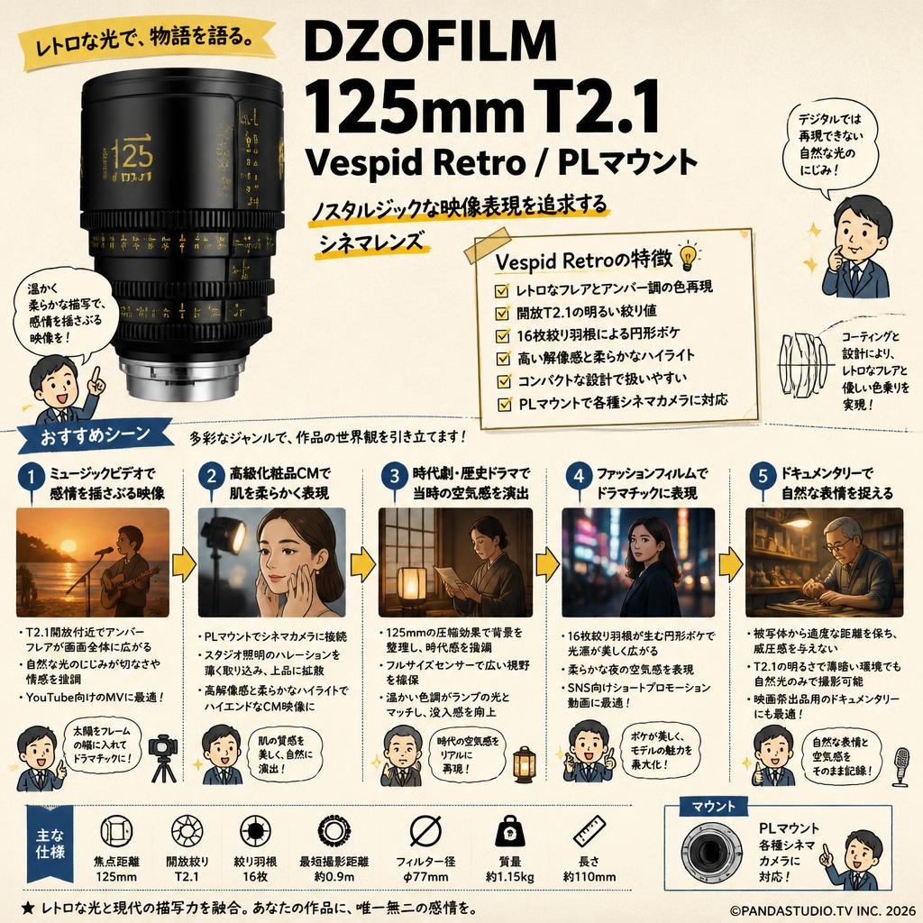 DZOFILM 125mm T2.1 Vespid Retro / PLマウント 用途