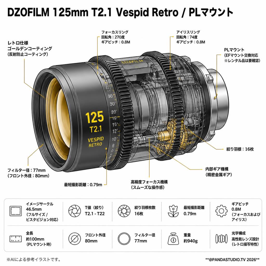 DZOFILM 125mm T2.1 Vespid Retro / PLマウント スペック