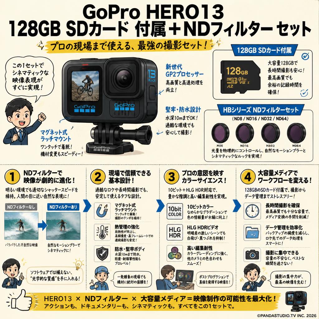 GoPro HERO13 128GB SDカード 付属＋NDフィルター セット 概要