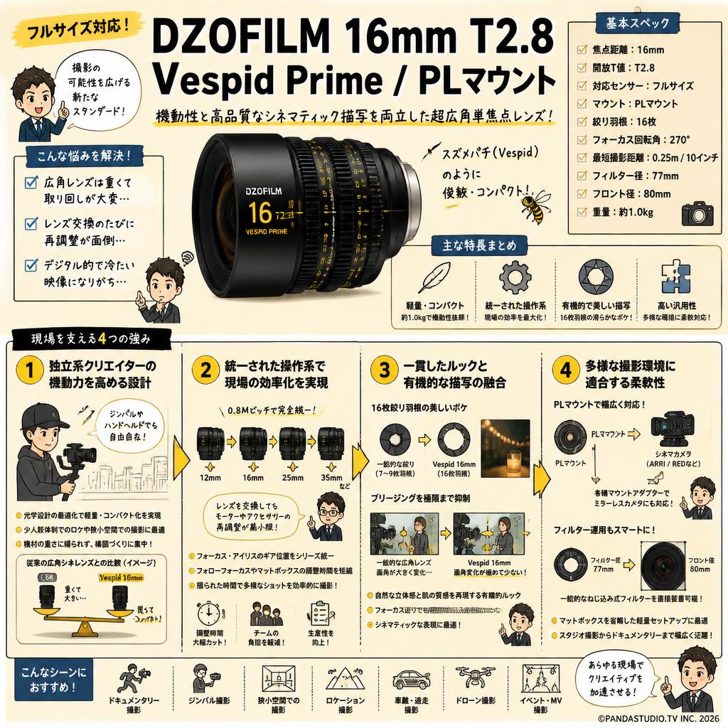 DZOFILM 16mm T2.8 Vespid Prime / PLマウント 概要