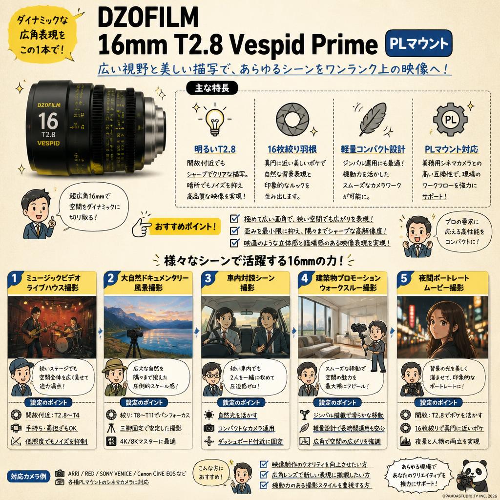 DZOFILM 16mm T2.8 Vespid Prime / PLマウント 用途