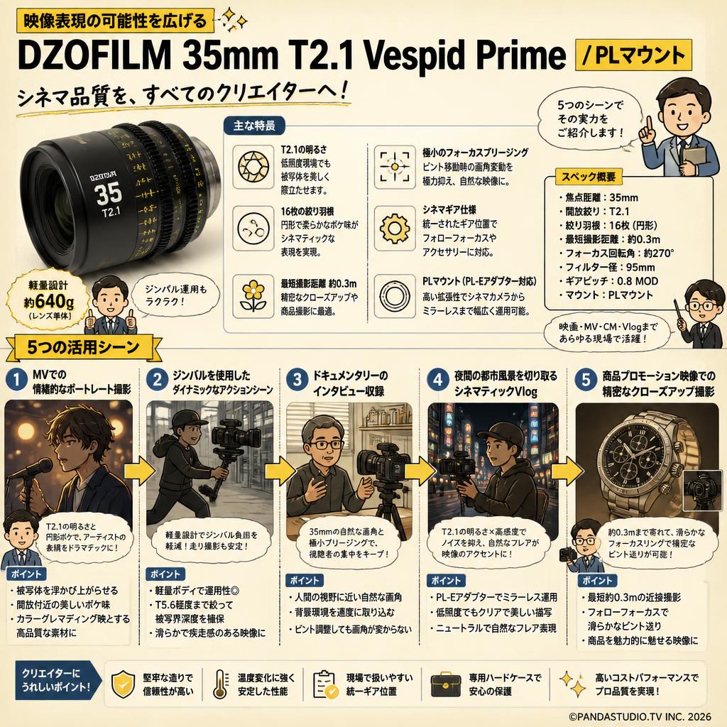 DZOFILM 35mm T2.1 Vespid Prime / PLマウント 用途