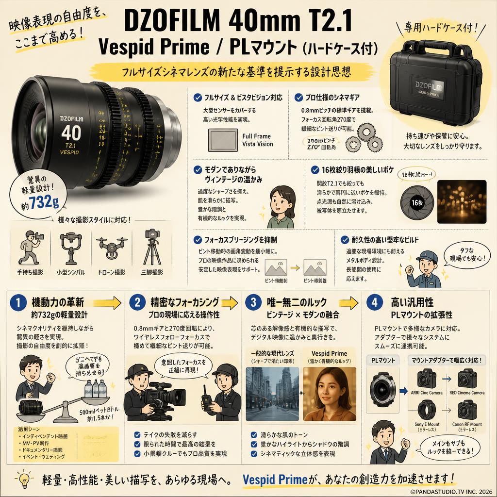 DZOFILM 40mm T2.1 Vespid Prime / PLマウント（ハードケース付） 概要