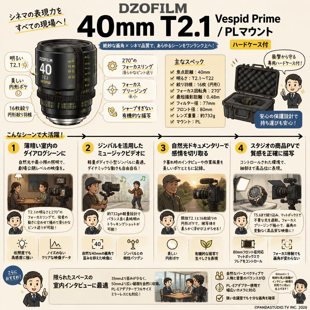DZOFILM 40mm T2.1 Vespid Prime / PLマウント（ハードケース付） 用途