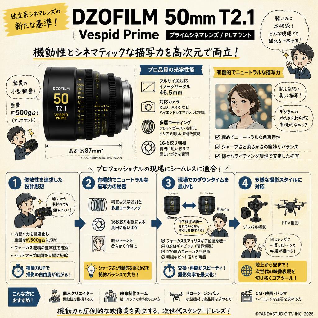 DZOFILM 50mm T2.1 Vespid Prime プライムシネマレンズ / PLマウント 概要