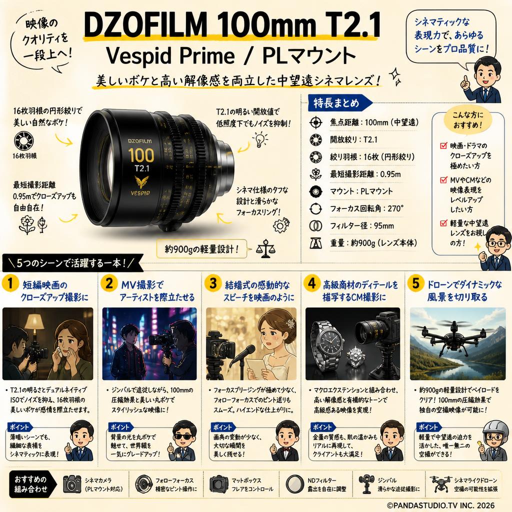 DZOFILM 100mm T2.1 Vespid Prime / PLマウント 用途