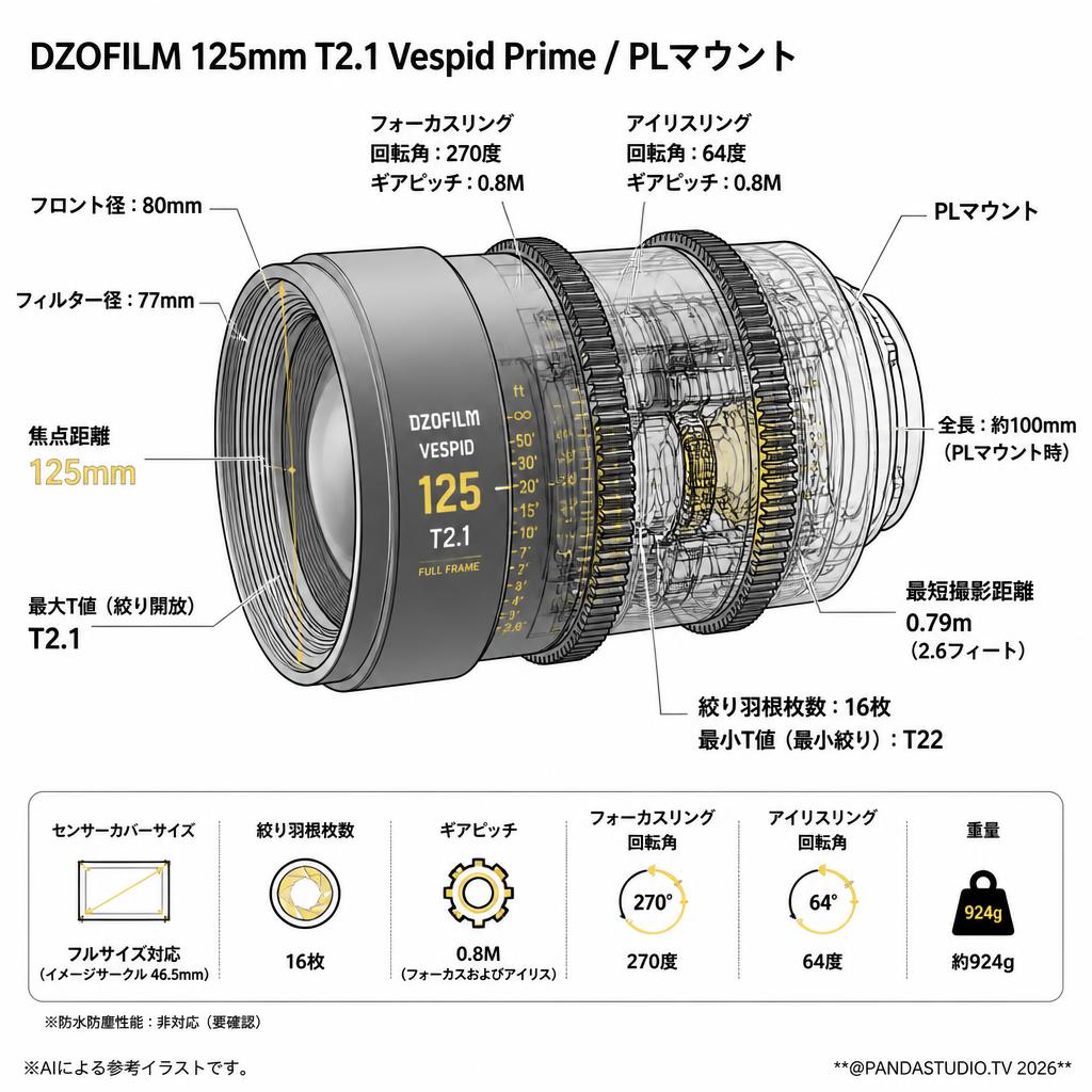 DZOFILM 125mm T2.1 Vespid Prime / PLマウント スペック