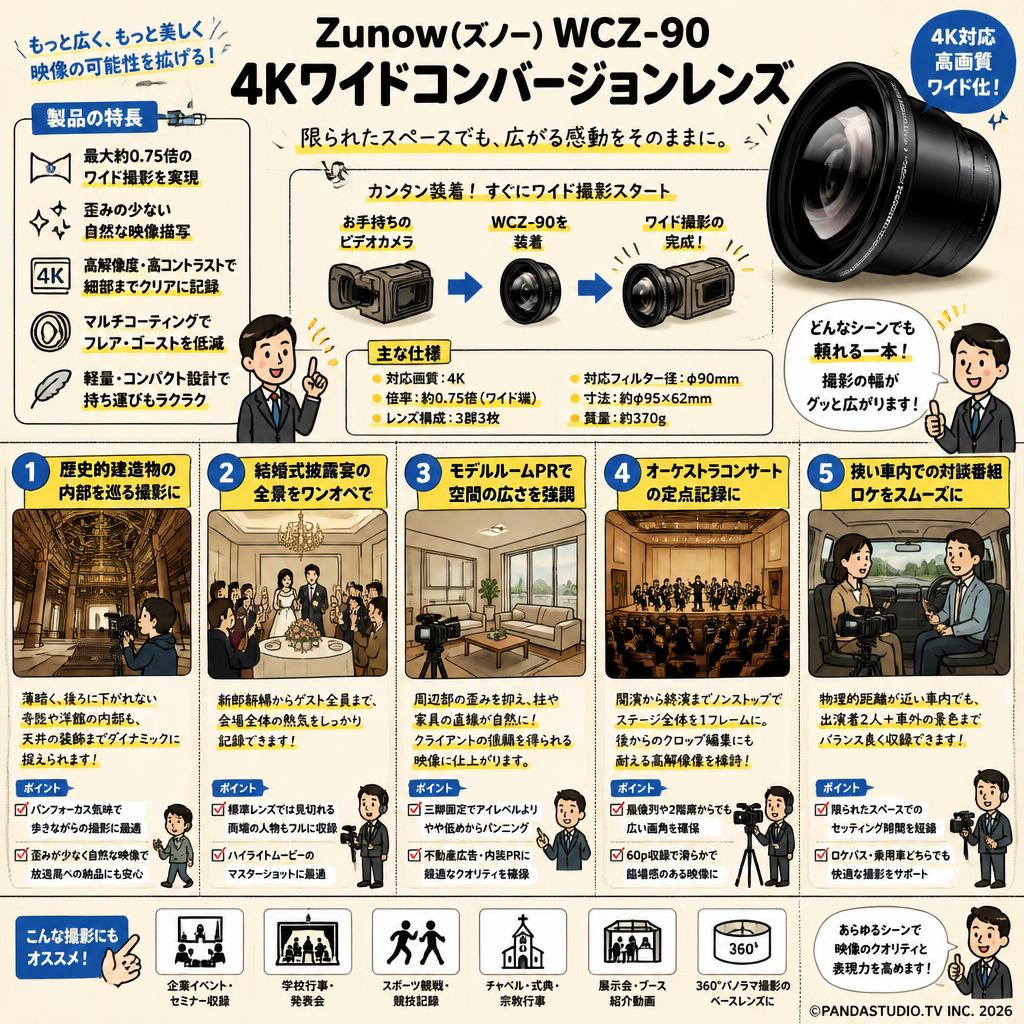 Zunow(ズノ―) WCZ－90 4Kワイドコンバージョンレンズ 用途