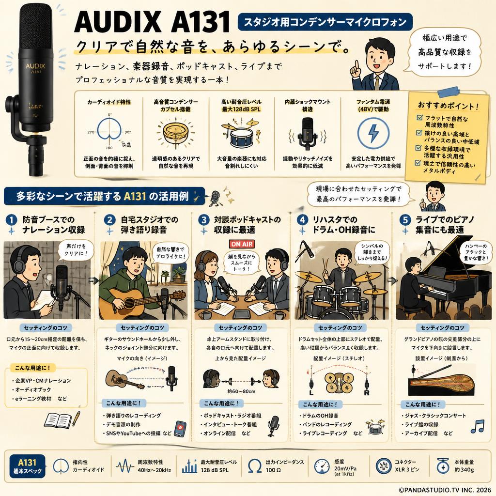 AUDIX  A131　スタジオ用コンデンサーマイクロフォン 用途