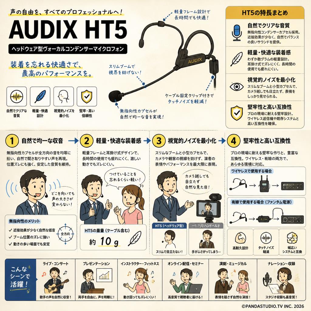AUDIX  HT5　ヘッドウェア型ヴォーカルコンデンサーマイクロフォン 概要
