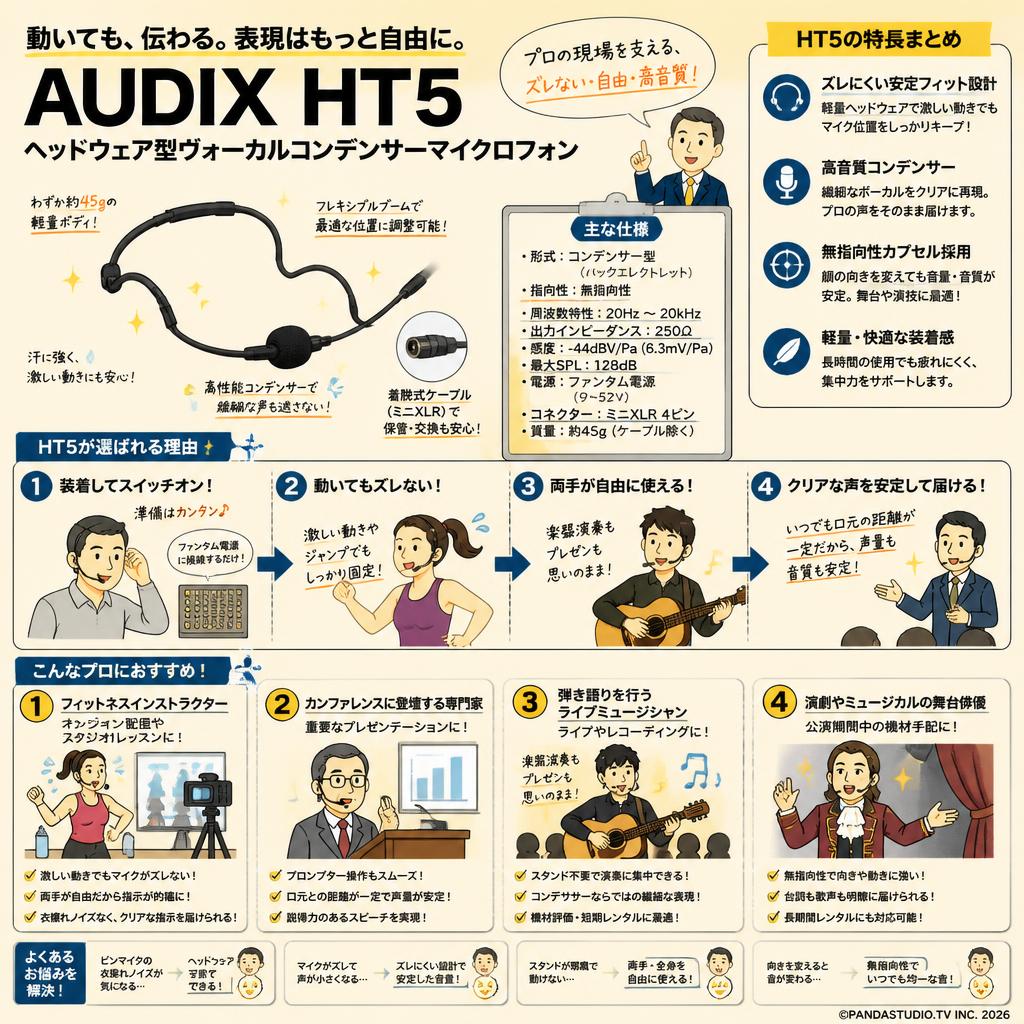 AUDIX  HT5　ヘッドウェア型ヴォーカルコンデンサーマイクロフォン おもな対象のお客様
