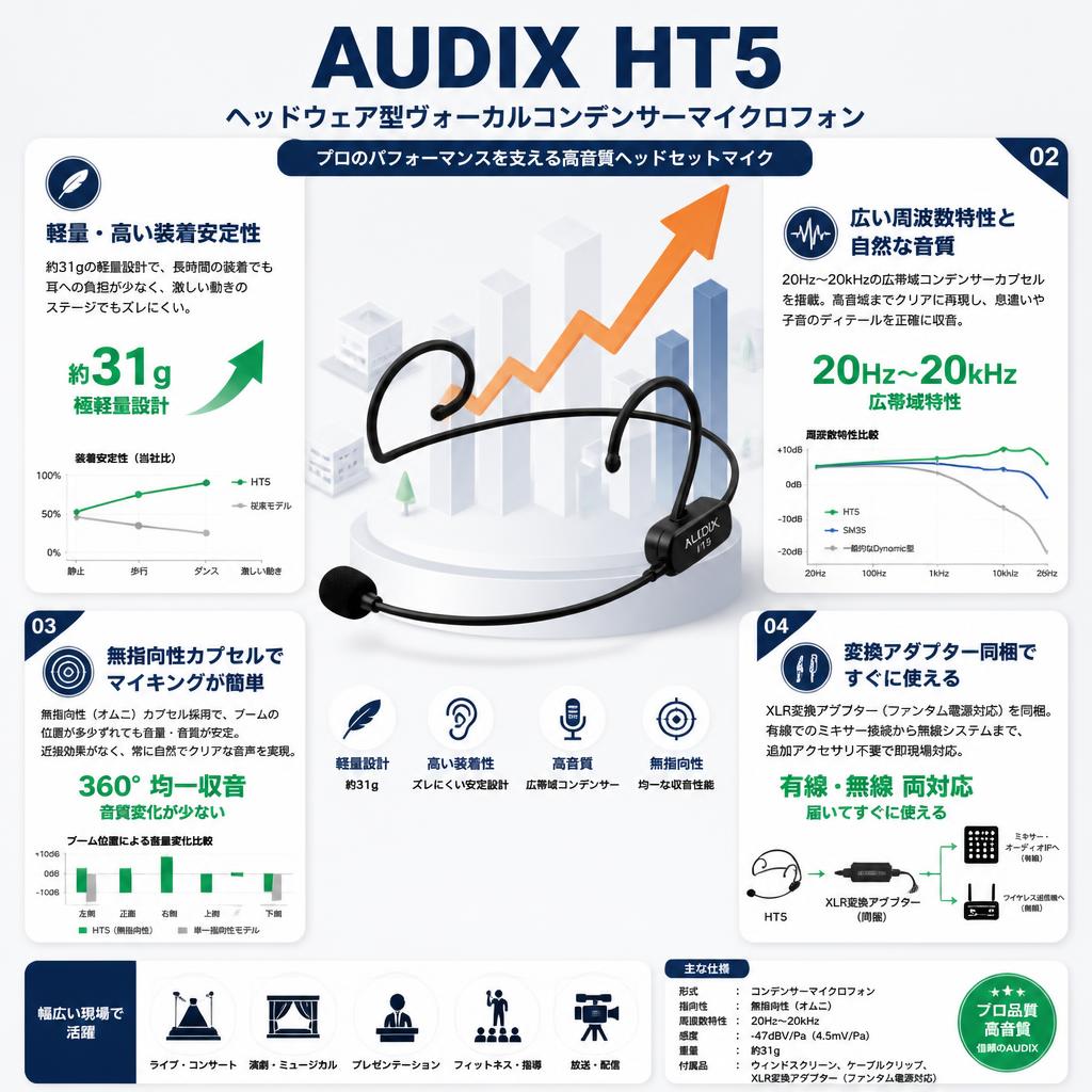 AUDIX  HT5　ヘッドウェア型ヴォーカルコンデンサーマイクロフォン セールスポイント