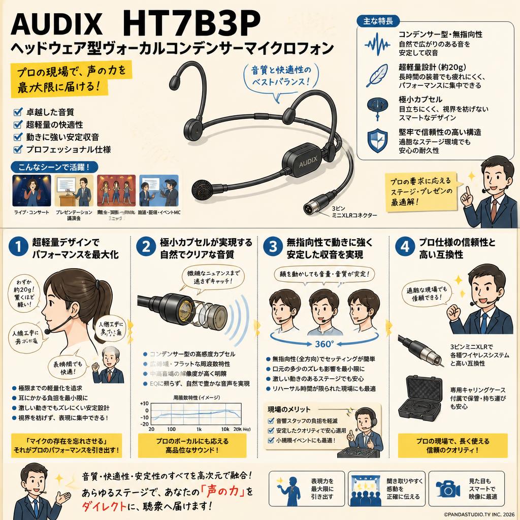 AUDIX HT7B3P　ヘッドウェア型ヴォーカルコンデンサーマイクロフォン 概要