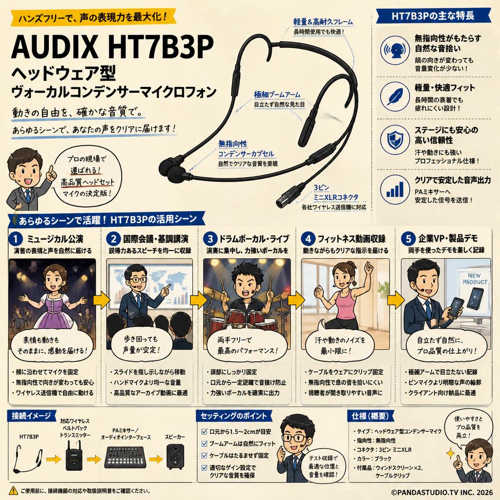 AUDIX HT7B3P　ヘッドウェア型ヴォーカルコンデンサーマイクロフォン 用途
