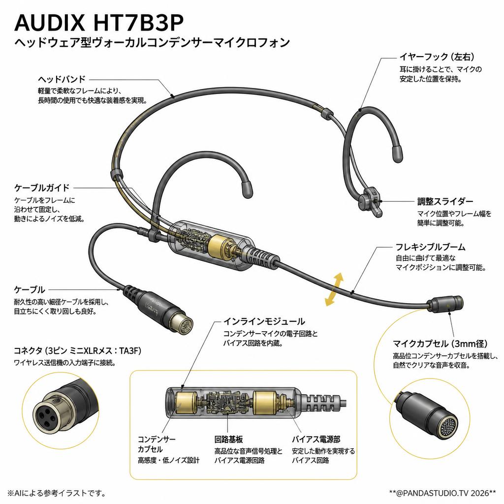 AUDIX HT7B3P　ヘッドウェア型ヴォーカルコンデンサーマイクロフォン スペック