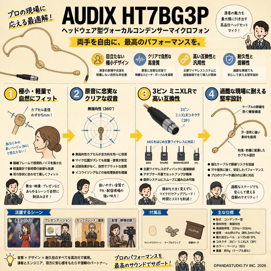 AUDIX  HT7BG3P　ヘッドウェア型ヴォーカルコンデンサーマイクロフォン 概要