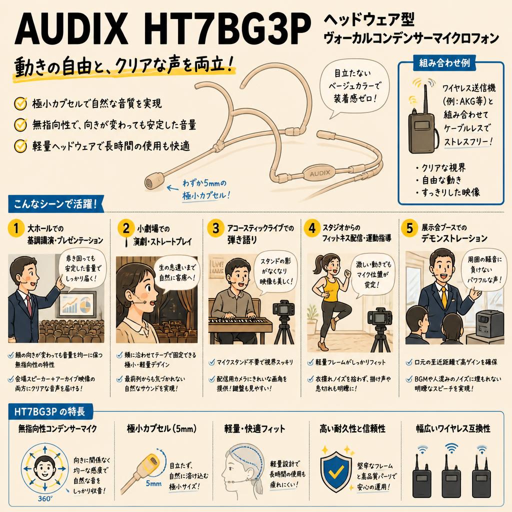AUDIX  HT7BG3P　ヘッドウェア型ヴォーカルコンデンサーマイクロフォン 用途