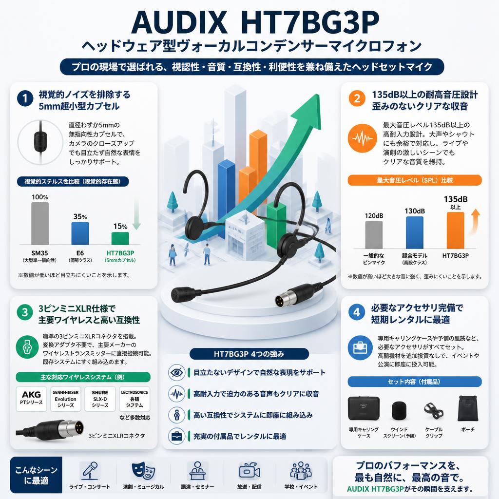 AUDIX  HT7BG3P　ヘッドウェア型ヴォーカルコンデンサーマイクロフォン セールスポイント